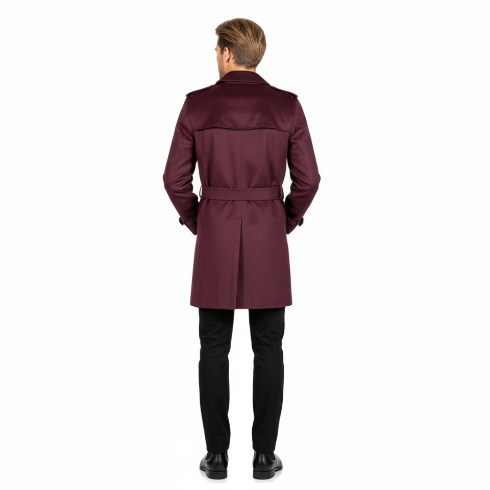 Erkek Bordo Kuşaklı Kaban