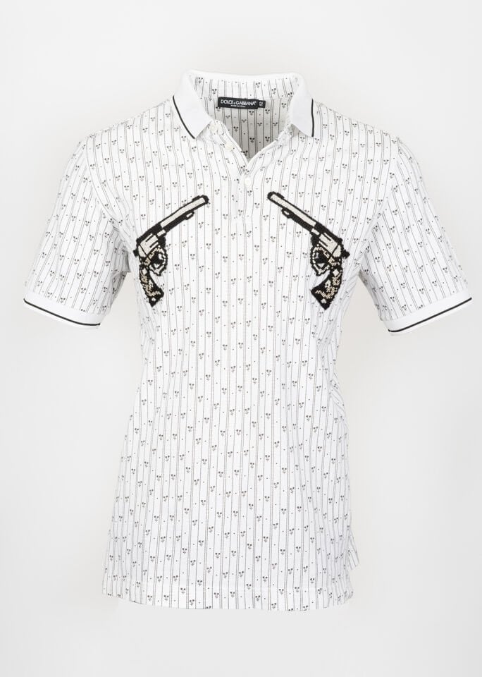 Erkek Beyaz Nakış Detaylı Polo Yaka T-Shirt