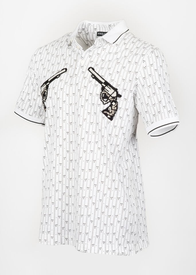 Erkek Beyaz Nakış Detaylı Polo Yaka T-Shirt