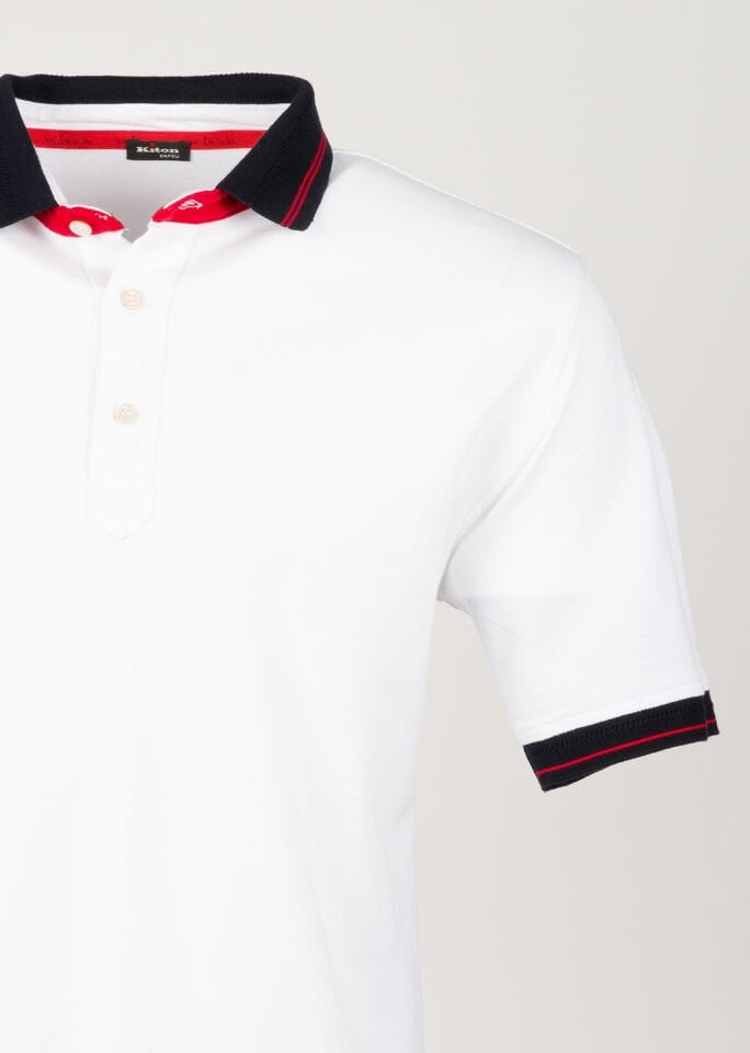 Erkek Beyaz Lacivert Ribanalı Polo Yaka T-Shirt