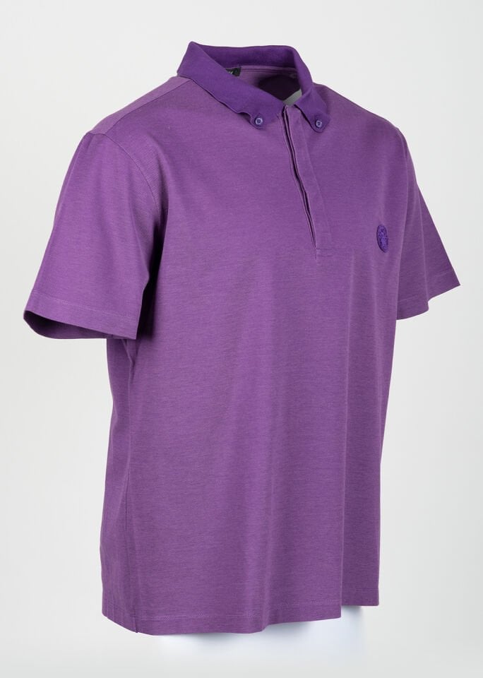 Erkek Mor Gizli Düğmeli Polo Yaka T-Shirt