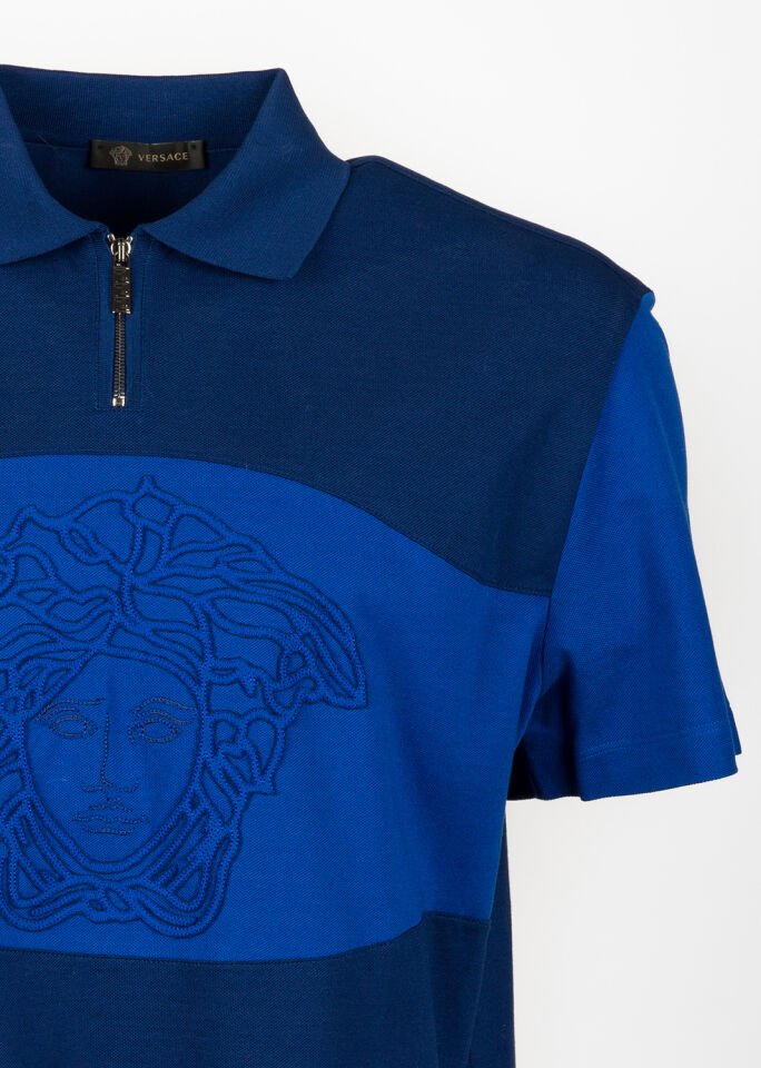 Erkek Saks Mavi Fermuarlı Polo Yaka T-Shirt