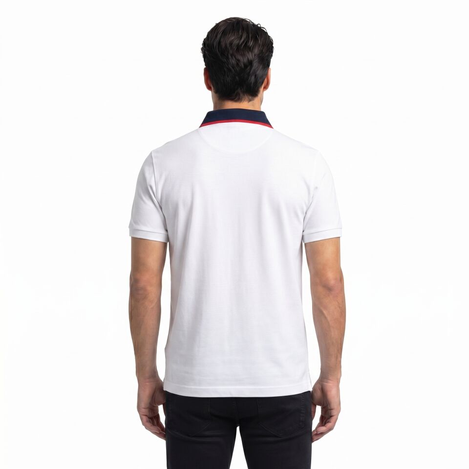 Erkek Beyaz Lacivert Yakalı Polo Yaka T-Shirt