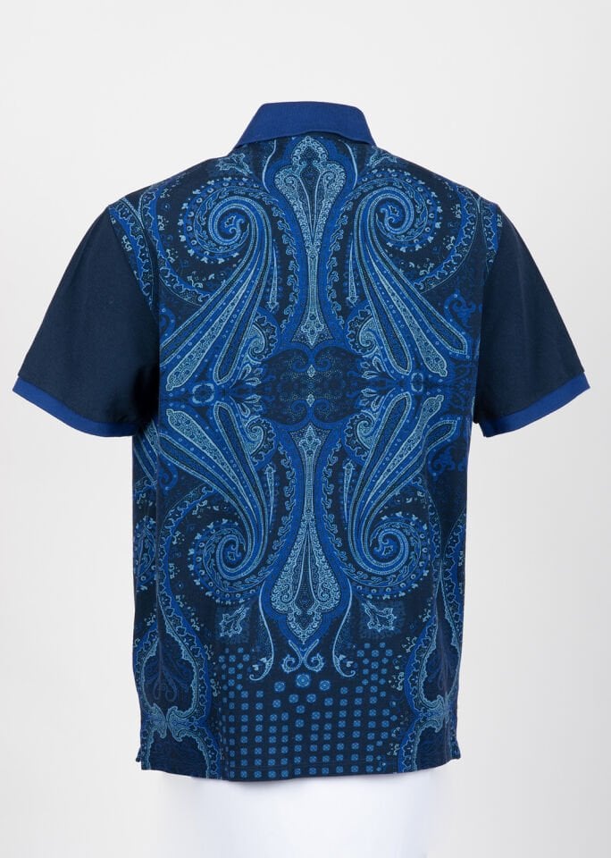 Erkek Lacivert Şal Baskılı Polo Yaka T-Shirt