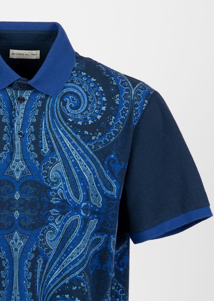 Erkek Lacivert Şal Baskılı Polo Yaka T-Shirt