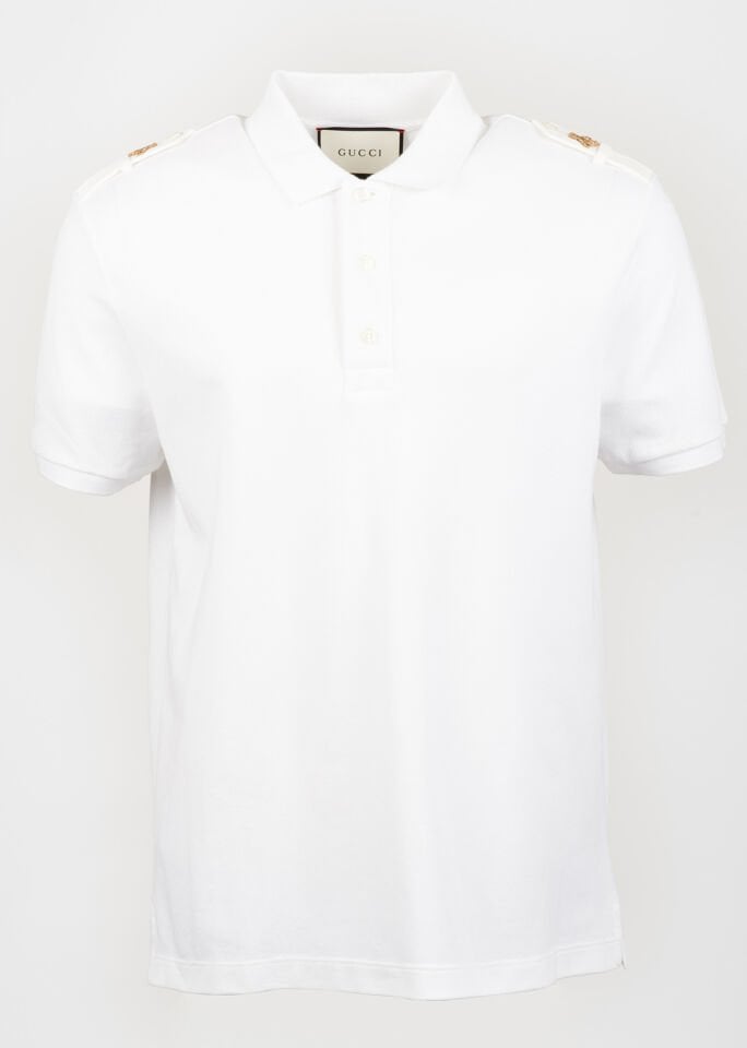 Erkek Beyaz Arı Nakışlı Polo Yaka T-Shirt