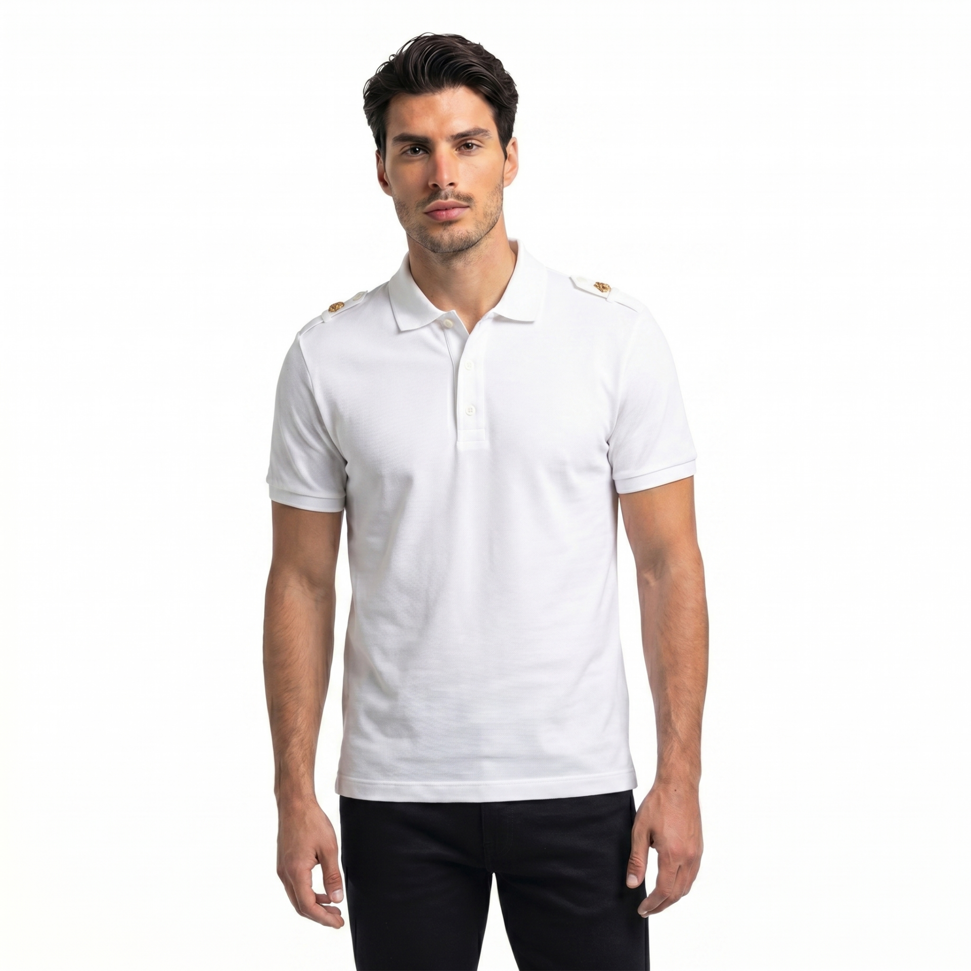 Erkek Beyaz Arı Nakışlı Polo Yaka T-Shirt