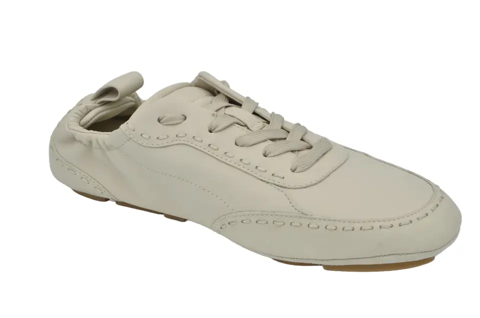 Erkek Bej Dikiş Detaylı Deri Sneaker