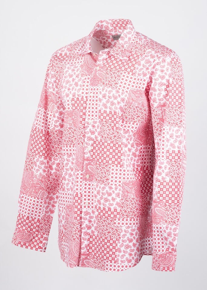 Erkek Pembe Beyaz Motif Desenli Gömlek