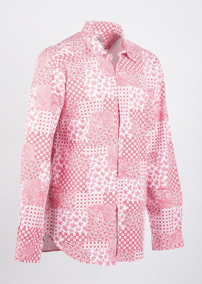Erkek Pembe Beyaz Motif Desenli Gömlek