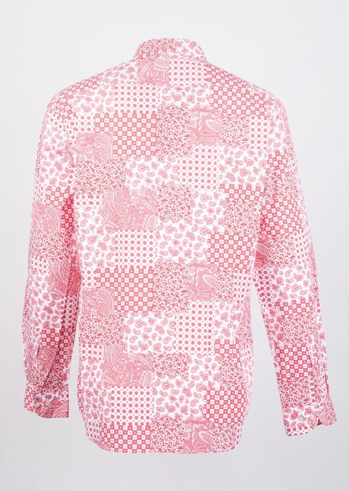 Erkek Pembe Beyaz Motif Desenli Gömlek