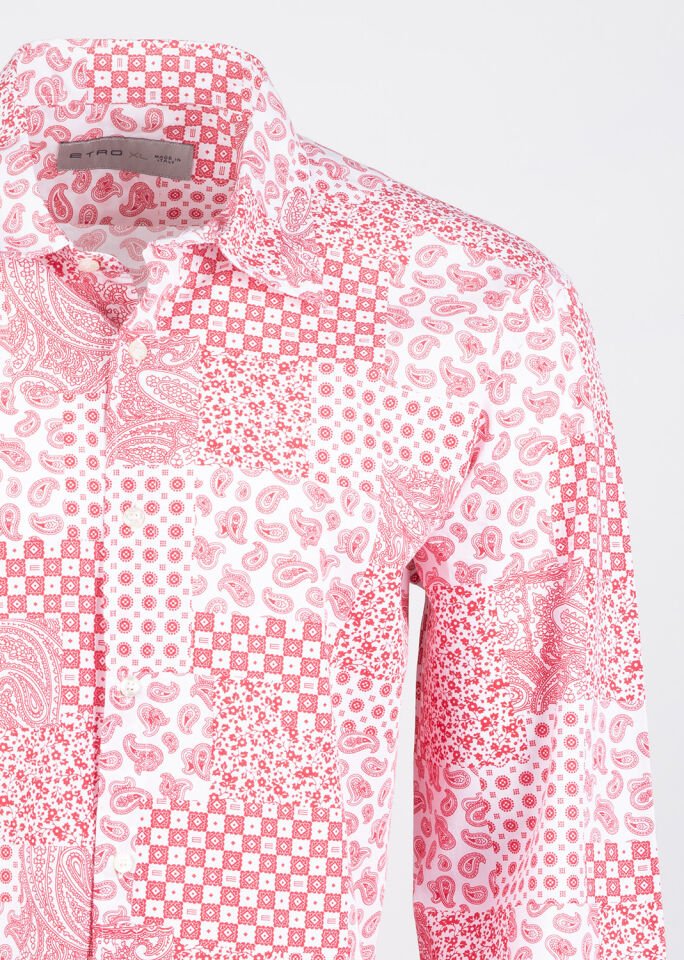 Erkek Pembe Beyaz Motif Desenli Gömlek