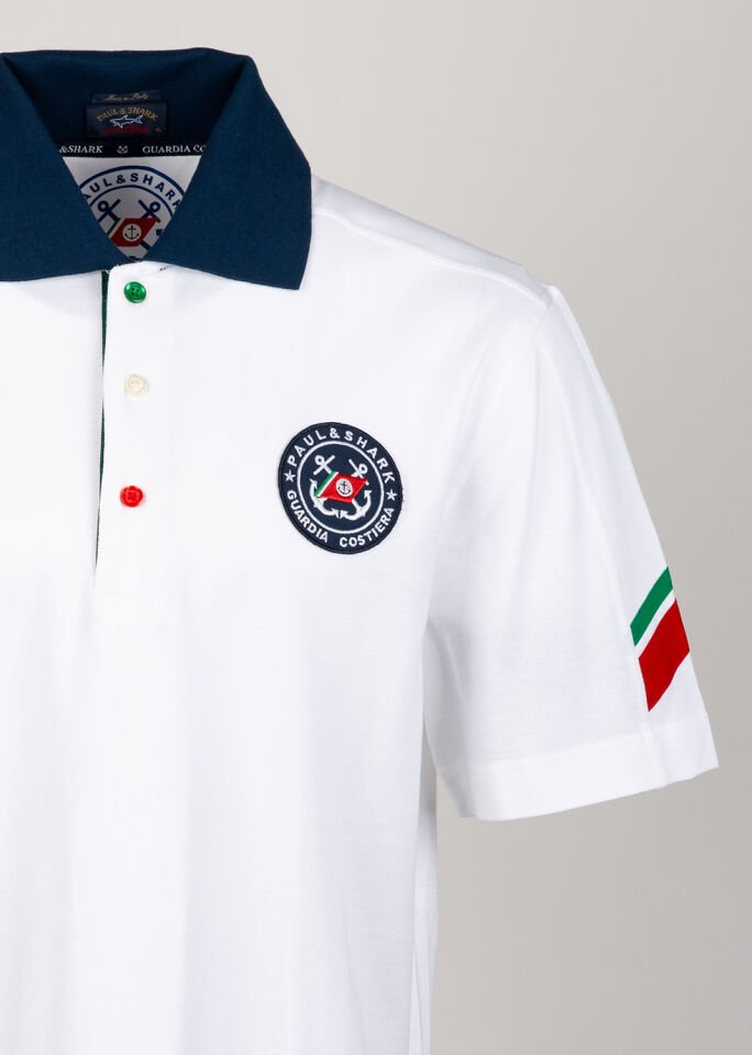 Erkek Beyaz İtalya Şeritli Polo Yaka T-Shirt