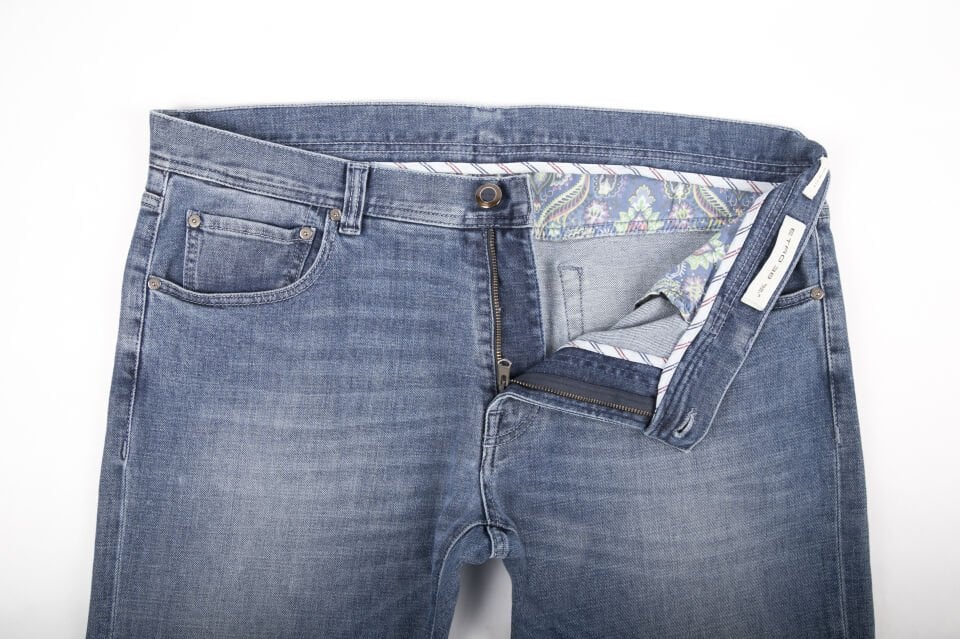 Erkek Mavi Nakış Detaylı Slim Jean Pantolon