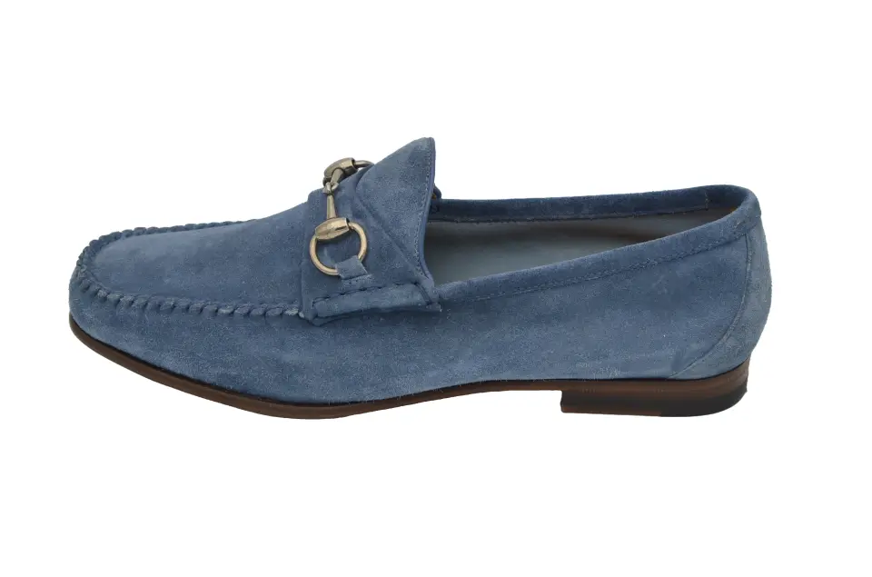 Erkek Mavi Süet Tokalı Loafer