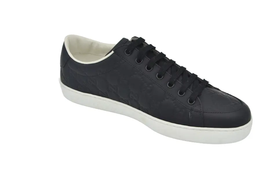 Erkek Siyah Monogram Deri Sneaker
