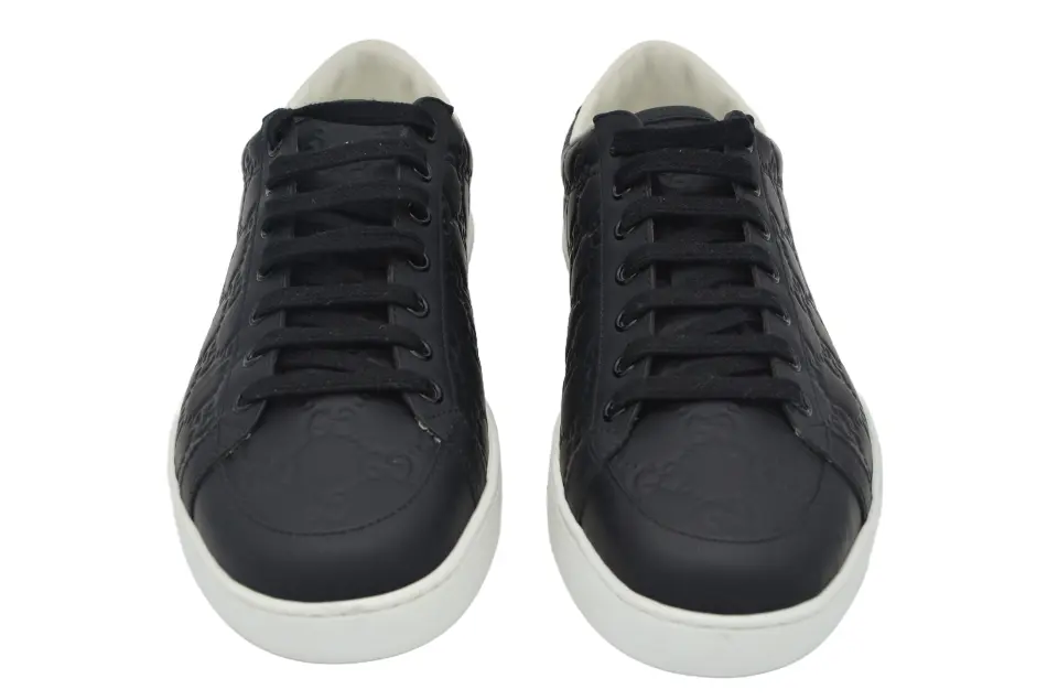 Erkek Siyah Monogram Deri Sneaker