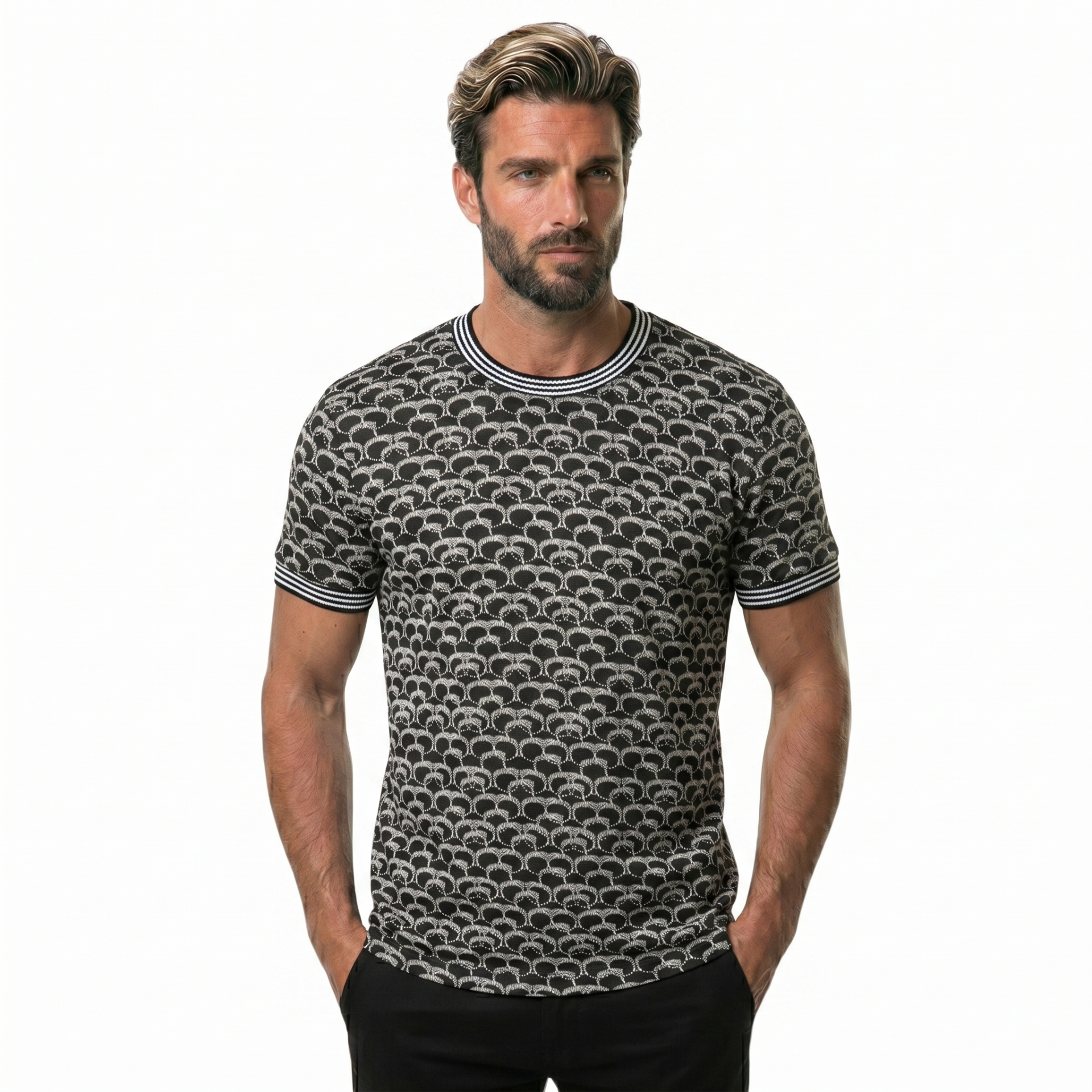 Erkek Siyah Kaplan Figürlü T-Shirt