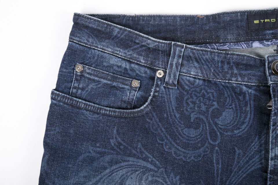 Erkek Lacivert Şal Baskı Yıkamalı Slim Jean Pantolon