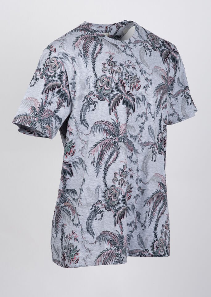 Erkek Gri Yaprak Desenli T-Shirt