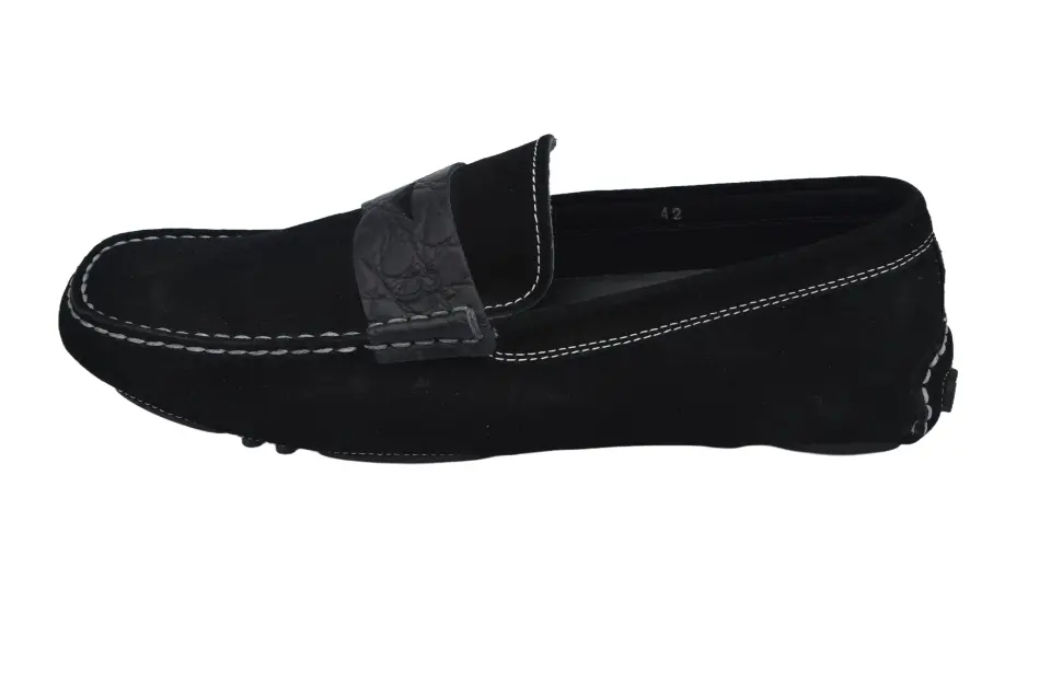 Erkek Siyah Süet Kroko Bantlı Loafer