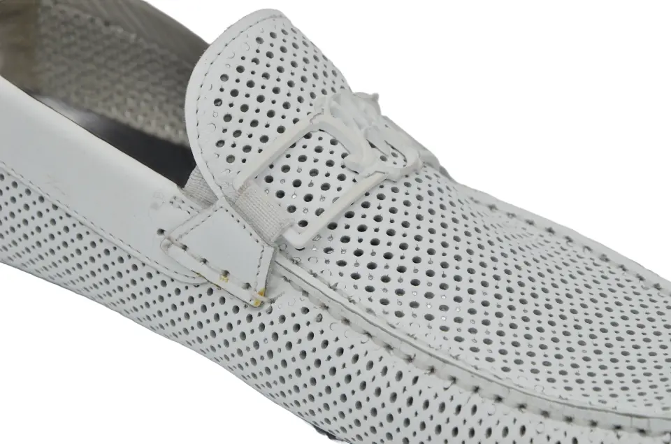 Erkek Beyaz Delikli Deri Loafer