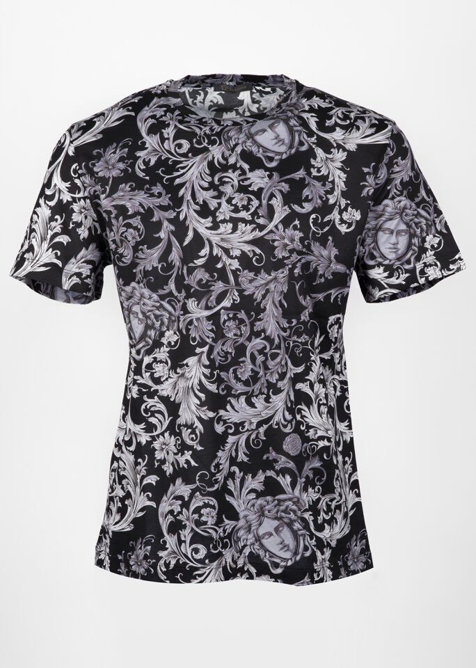 Erkek Siyah Barok Desenli T-Shirt