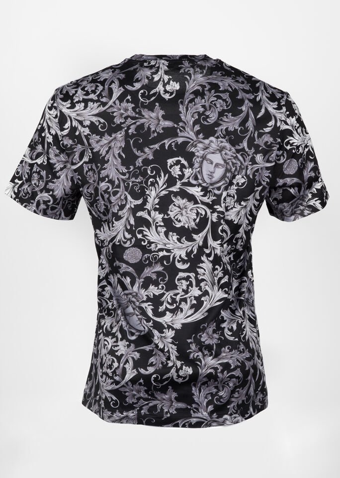 Erkek Siyah Barok Desenli T-Shirt