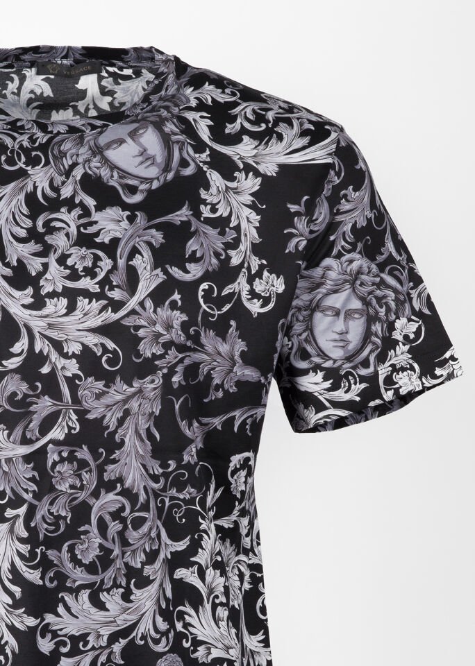 Erkek Siyah Barok Desenli T-Shirt