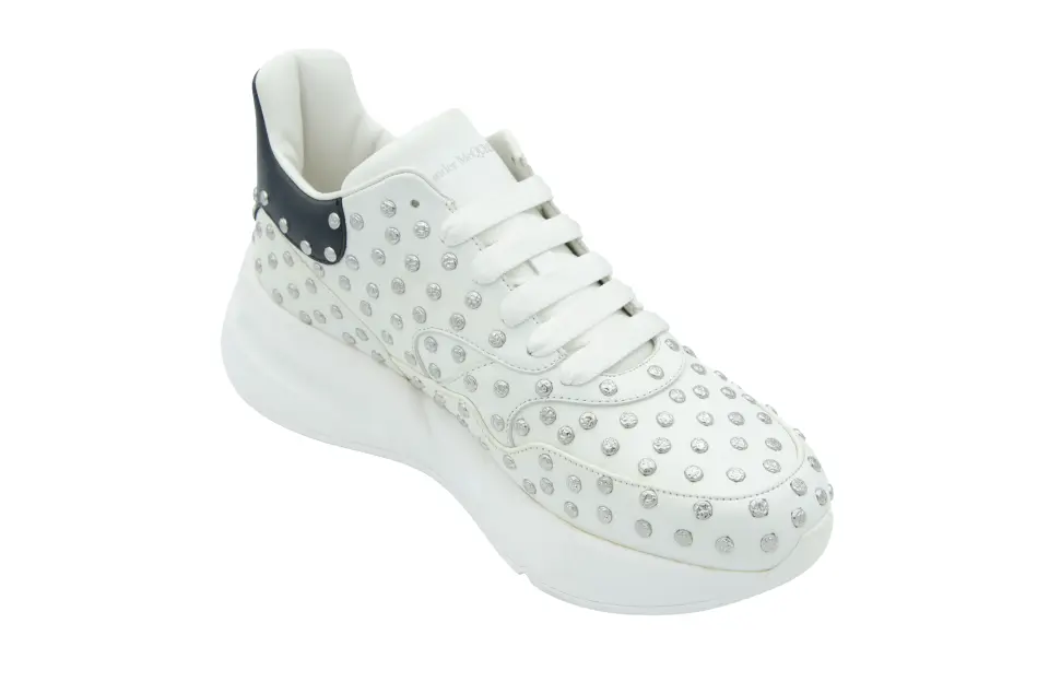 Erkek Beyaz Zımba Detaylı Oversize Deri Sneaker