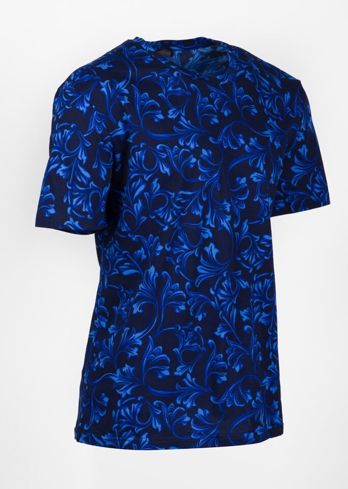 Erkek Siyah Mavi Barok Desenli T-Shirt