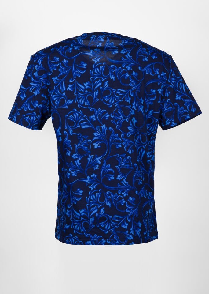 Erkek Siyah Mavi Barok Desenli T-Shirt