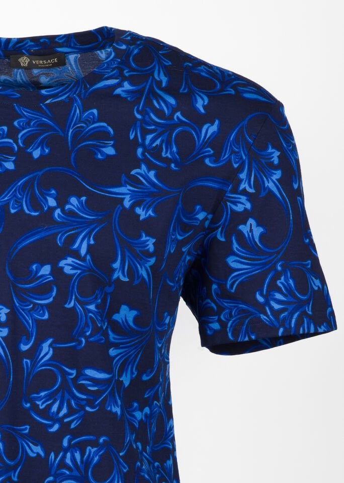 Erkek Siyah Mavi Barok Desenli T-Shirt