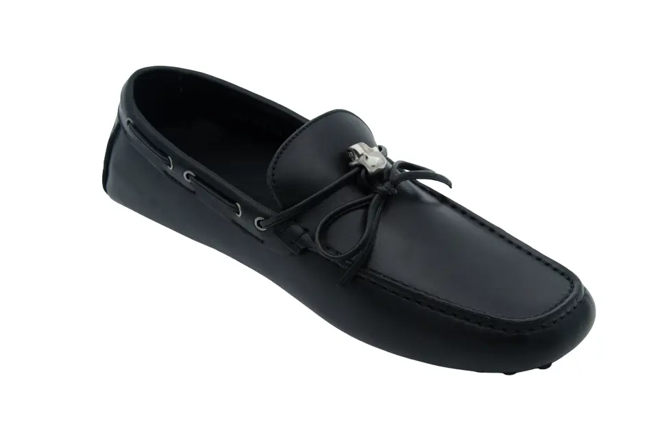 Erkek Siyah Metal Detaylı Deri Loafer
