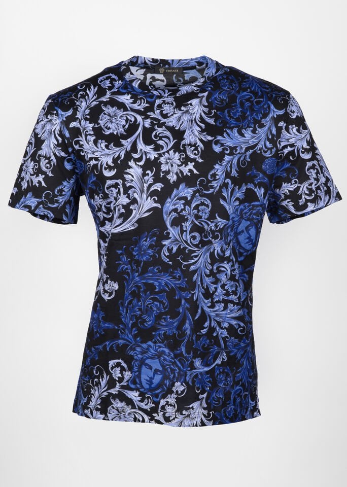 Erkek Siyah Mor Barok Desenli T-Shirt