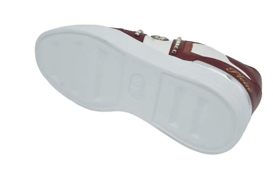 Erkek Beyaz Bordo Deri Sneaker