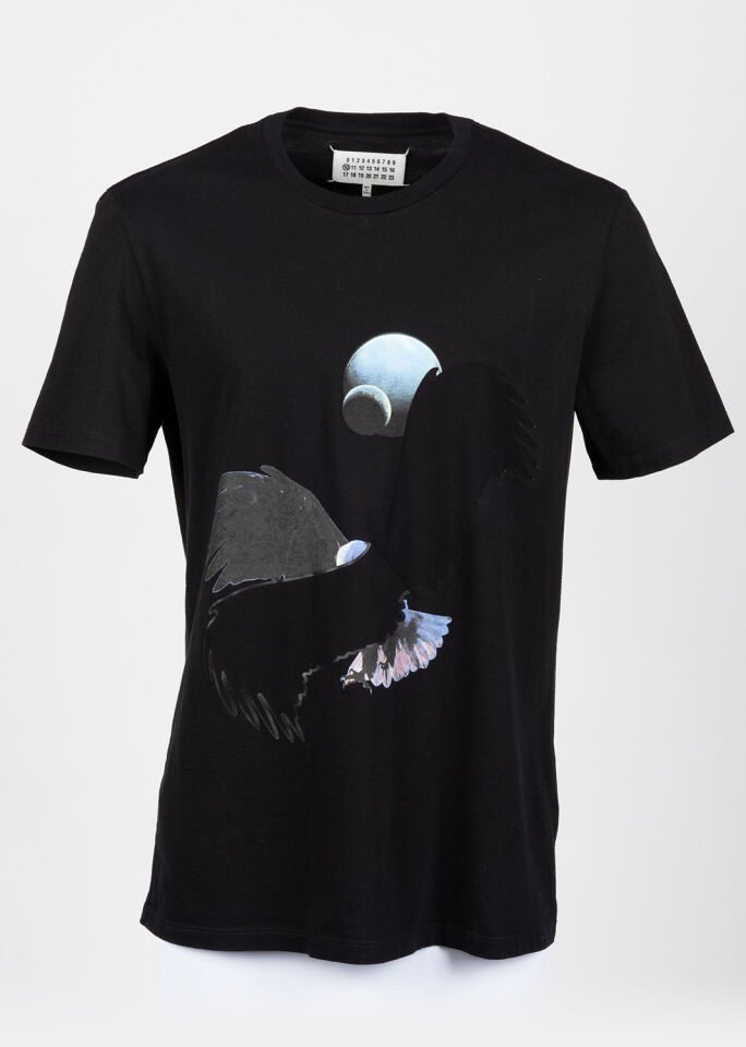 Erkek Siyah Kartal Figürlü T-Shirt
