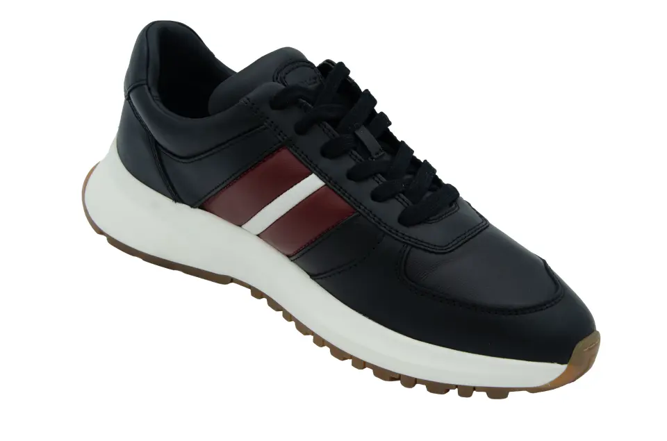 Erkek Lacivert Bordo Şerit Detaylı Deri Sneaker