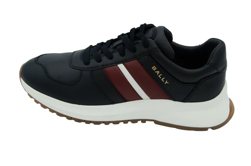 Erkek Lacivert Bordo Şerit Detaylı Deri Sneaker