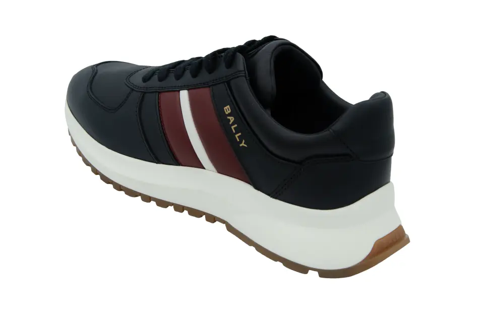 Erkek Lacivert Bordo Şerit Detaylı Deri Sneaker