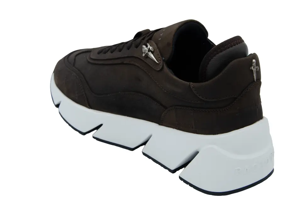 Erkek Kahverengi Dikiş Detaylı Deri Sneaker