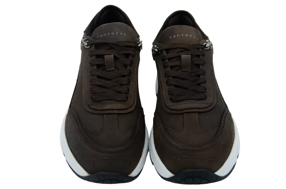 Erkek Kahverengi Dikiş Detaylı Deri Sneaker